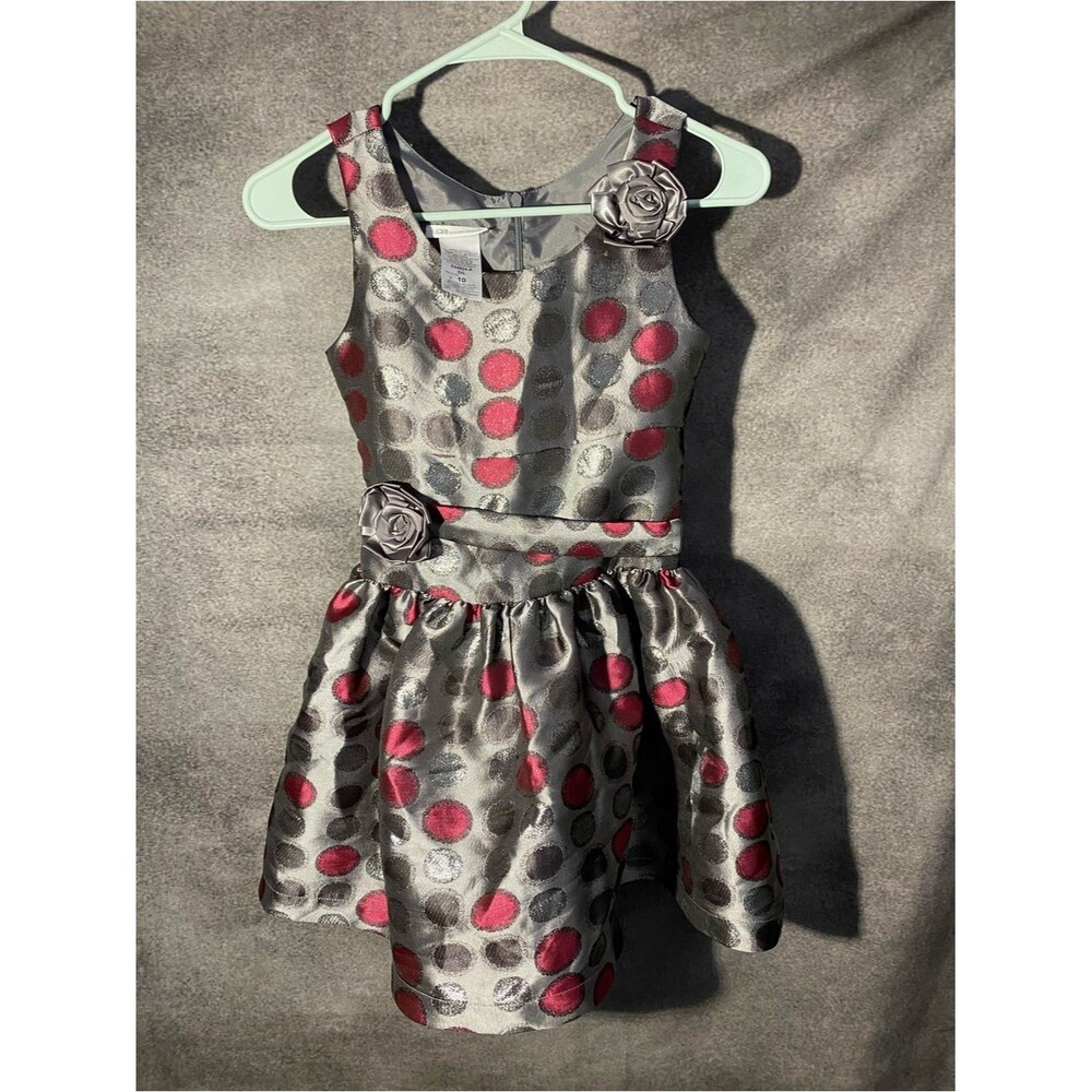 Bonnie Jean Girls Dress Size 10 Silver Pink Metallic Polka Dot Holiday Party